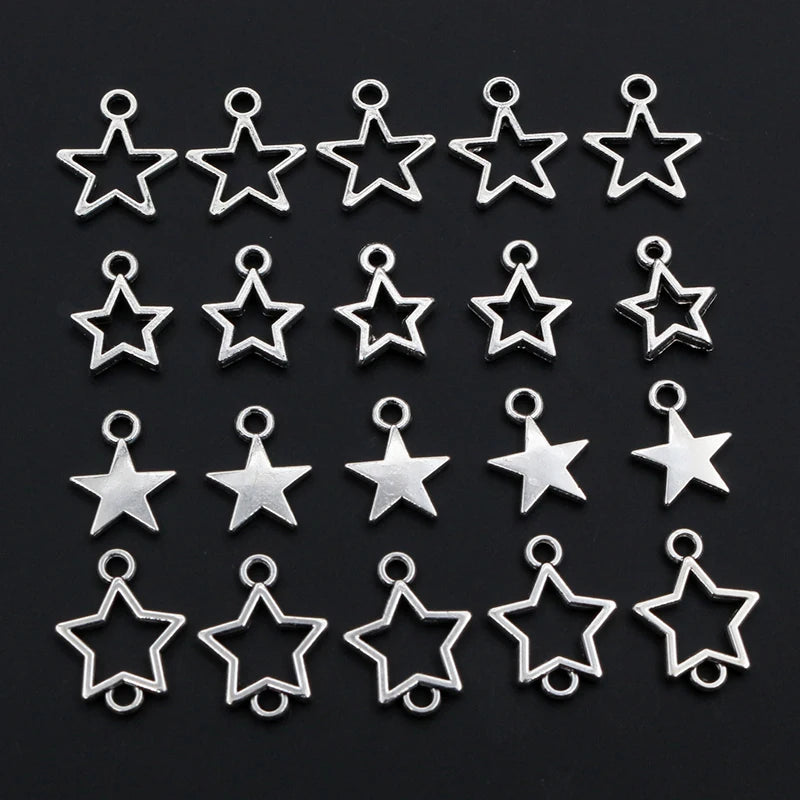 100 Stück kleine Stern-Charms-Anhänger, Antik-Silber, Legierung, Metall, DIY-Schmuckherstellung, Zubehör für Ohrringe, Armbänder, Halsketten