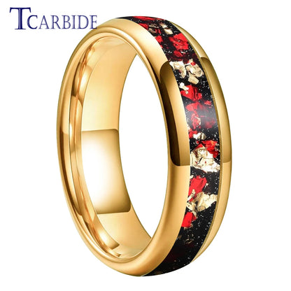 Dropshipping 6mm 8mm 18k Gold Farbe Kuppel Ehering Schöner Wolframkarbid Ring mit roter und Goldfolieninlage Comfort Fit
