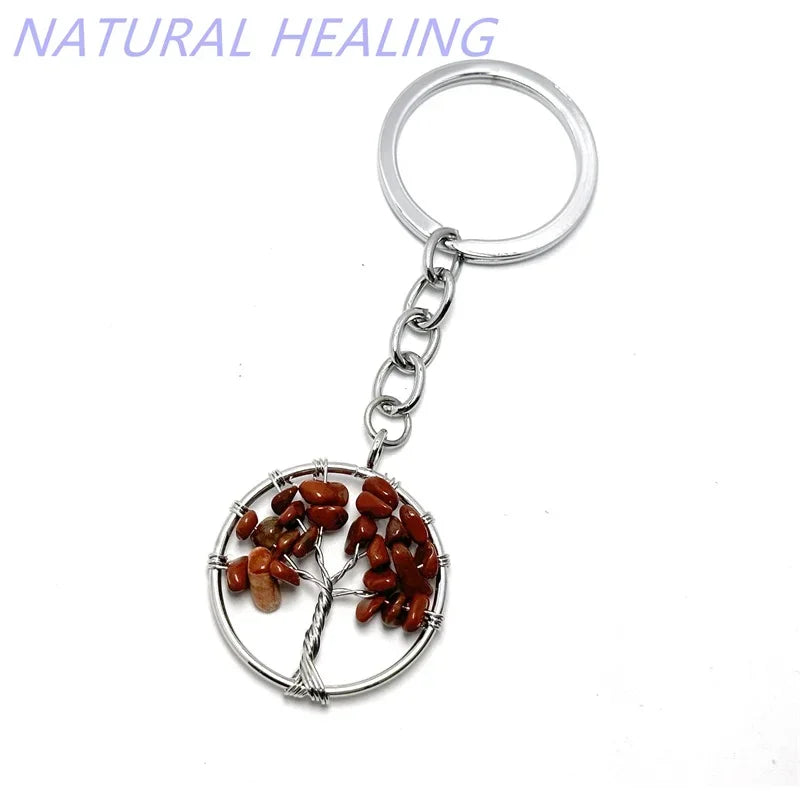 10 stücke Frauen natürlichen Chip Quarz Stein Perle 30mm Herz runden Baum des Lebens Schlüssel anhänger Lanyard Großhandel Schlüssel ringe