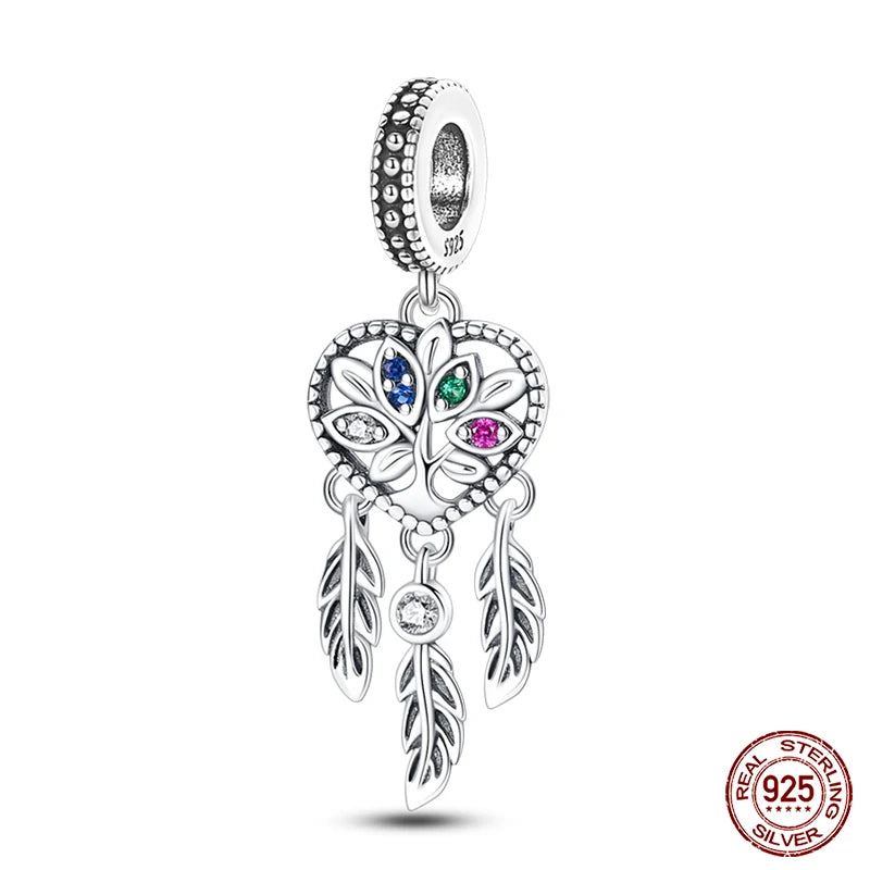 Modische 925er-Sterlingsilber-Charms mit buntem Traumfänger, Perlen für Qikaola 925 Original-Armbänder, exquisiter DIY-Schmuck, Geschenke
