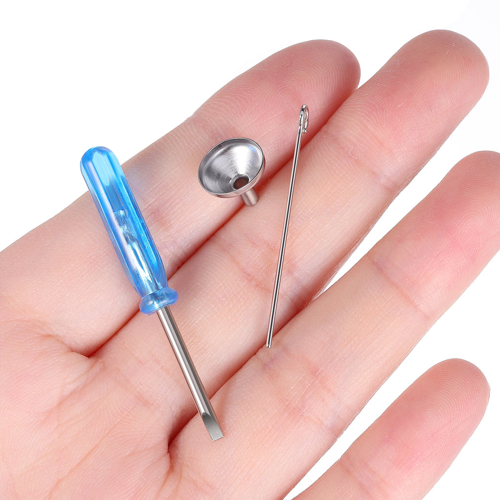 Mini-Trichter-Set für kleine Urne, Edelstahl, Feuerbestattung, Schmuck, Asche, Zubehör, blaues Schraubendreher-Set, kleine Trichter, Metallfüller