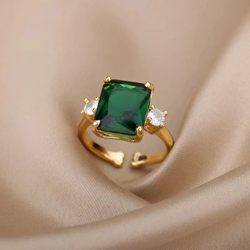 Luxus Edelstahl Ringe Vergoldet Bunte Stein Zirkon Kristall Herz Ring Für Frauen Hochzeit Boho Schmuck Weihnachtsgeschenk