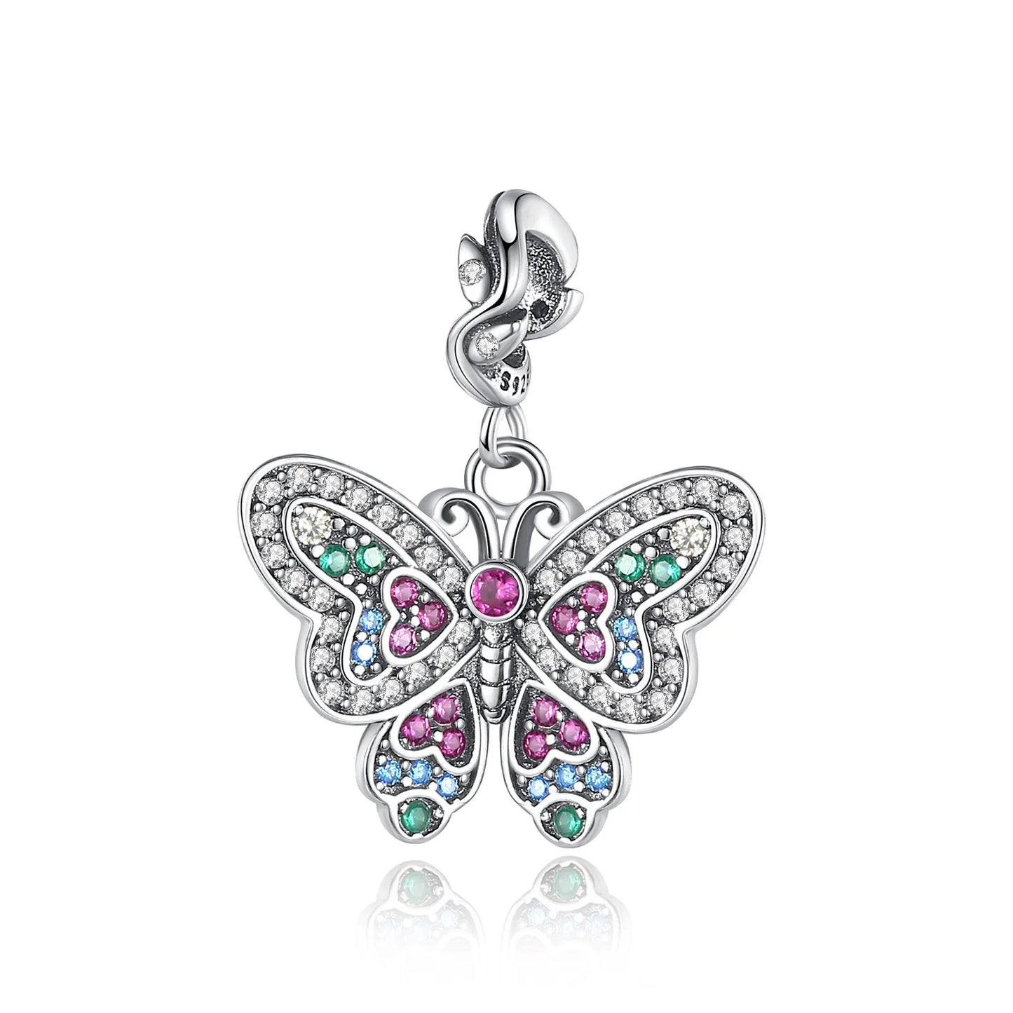 Glänzende Schmetterlingsanhänger aus 925er-Sterlingsilber mit flatternder Dunkelheit, passend für DIY-Armbänder, Halsketten, romantisches Geschenk, Paarung