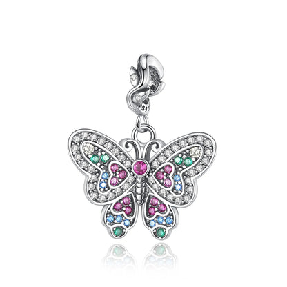 Glänzende Schmetterlingsanhänger aus 925er-Sterlingsilber mit flatternder Dunkelheit, passend für DIY-Armbänder, Halsketten, romantisches Geschenk, Paarung