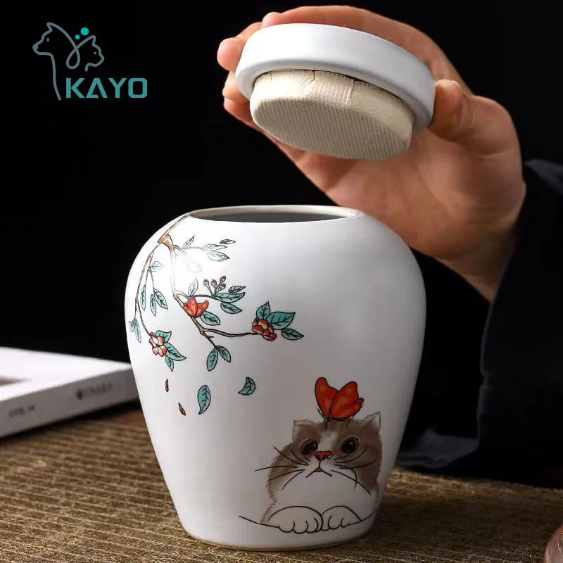 500ml Haustier Urne schöne zarte feuchtigkeit beständige Zähne Bart Gedenk sammlung Katze Hund Urne mit Schriften Behälter für Haustier Asche