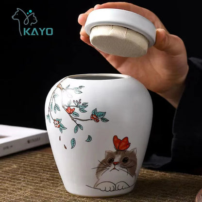 500ml Haustier Urne schöne zarte feuchtigkeit beständige Zähne Bart Gedenk sammlung Katze Hund Urne mit Schriften Behälter für Haustier Asche