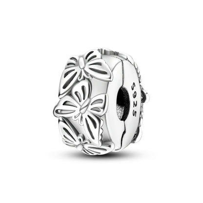 Silber-Charm, 925er-Sterlingsilber, Clip-Charms, Sicherheitsketten-Charm, CZ-Pavé, runde Clip-Perlen, passend für Original-Armbänder, Schmuckherstellung