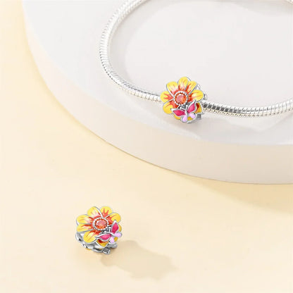 Exquisite Charm-Perlen aus 925er-Sterlingsilber mit Blumenserie, Sonnenblume, Sakura-Chrysanthemen-Anhänger für Damen, Schmuck, modisches Geschenk