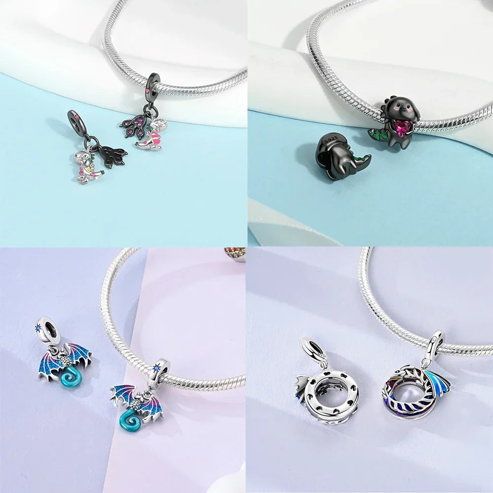 Charms der Drachen-Serie, 925er Silber, Flugsaurier, Tyrannosaurus, Chamäleon-Charm-Anhänger, passend für Original-Armbänder, DIY-Schmuckherstellung
