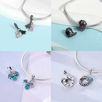 Charms der Drachen-Serie, 925er Silber, Flugsaurier, Tyrannosaurus, Chamäleon-Charm-Anhänger, passend für Original-Armbänder, DIY-Schmuckherstellung