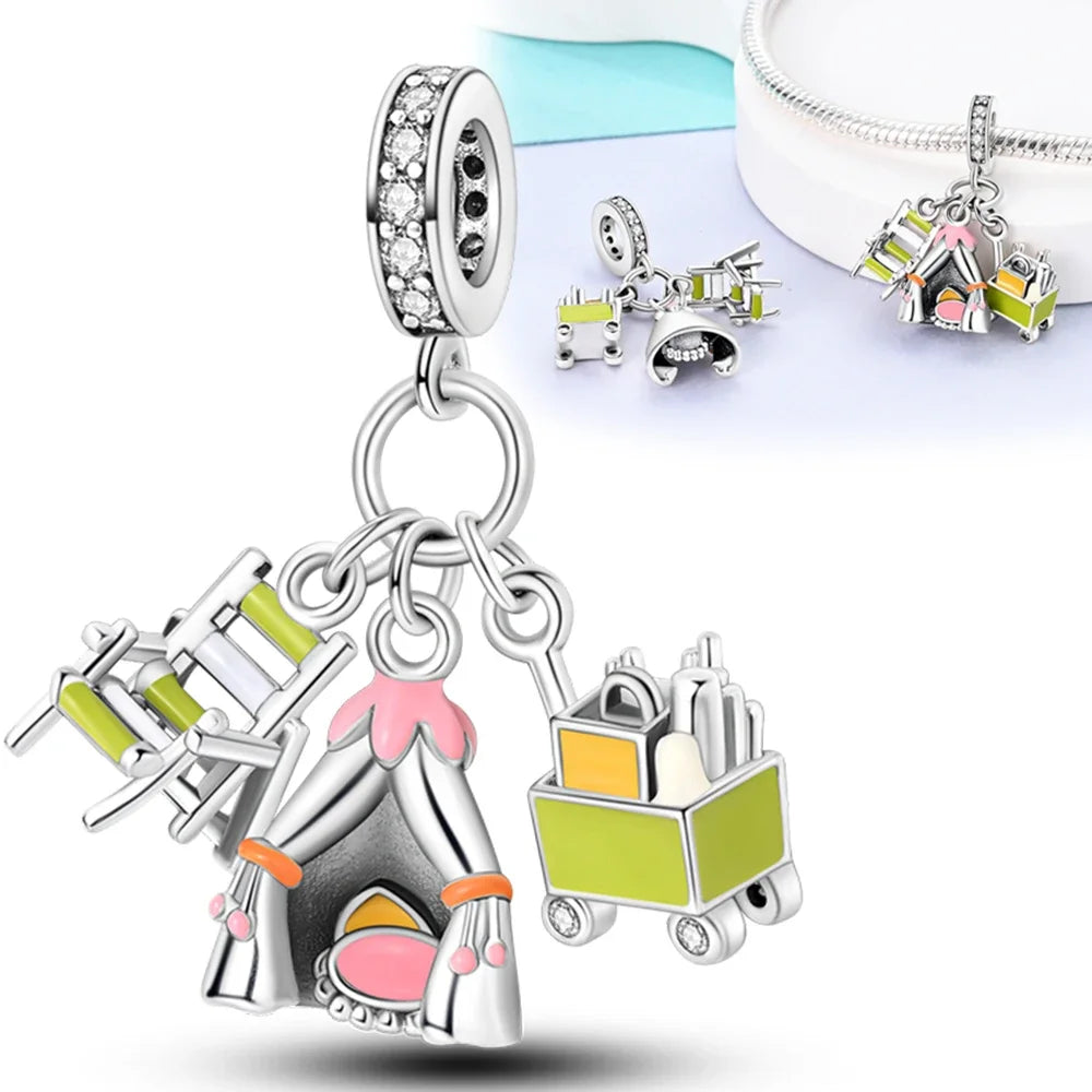 925er Sterlingsilber, schwarze Kamera-Gitarren-Charm-Anhänger, Perlen, passend für Charms aus 925er-Silber, Original-Armband für Damenschmuck