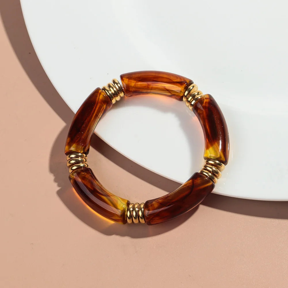 Vintage Chunky Bamboo Elbow Acrylic Bracelets for Women Men Rock Punk Stretch Large Curved Tube Stacking Bangle Couple Jewelry Gifts