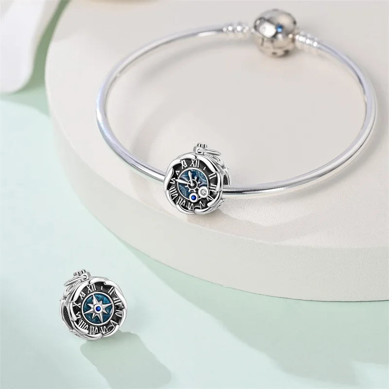 Blaue Serie 925er Sterling Jungfrau Maria Schleife Chamäleon Tanzschuhe Flugzeug Ticket Charm passend für DIY Armband Halskette süße Geschenke