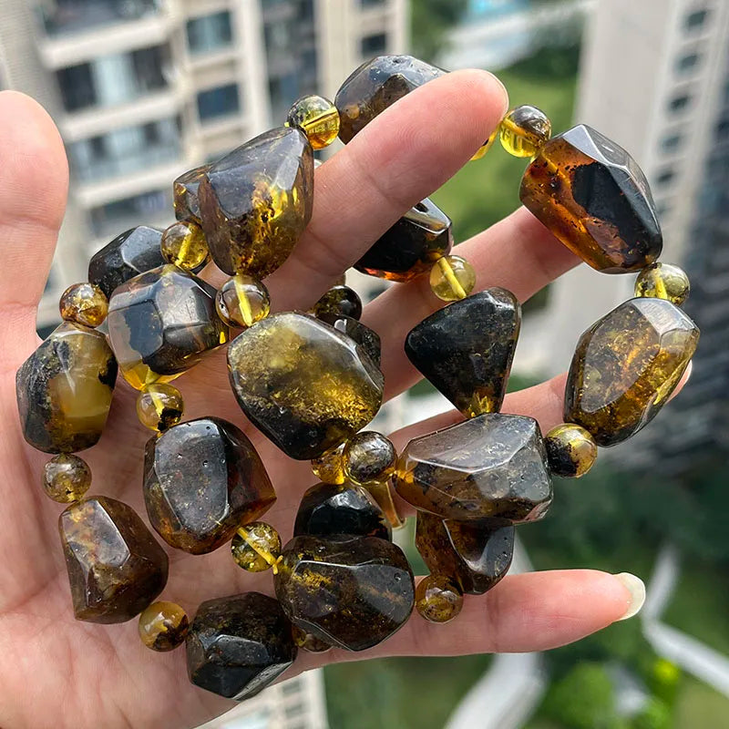 2026 Echtes Bernstein-Armband für Geburtstagsfeiern Einzigartiges Handgefertigtes Baltisches Pflanzen-DIY Facettierte Perlen 100% Echtes Naturstein-Schmuckstück