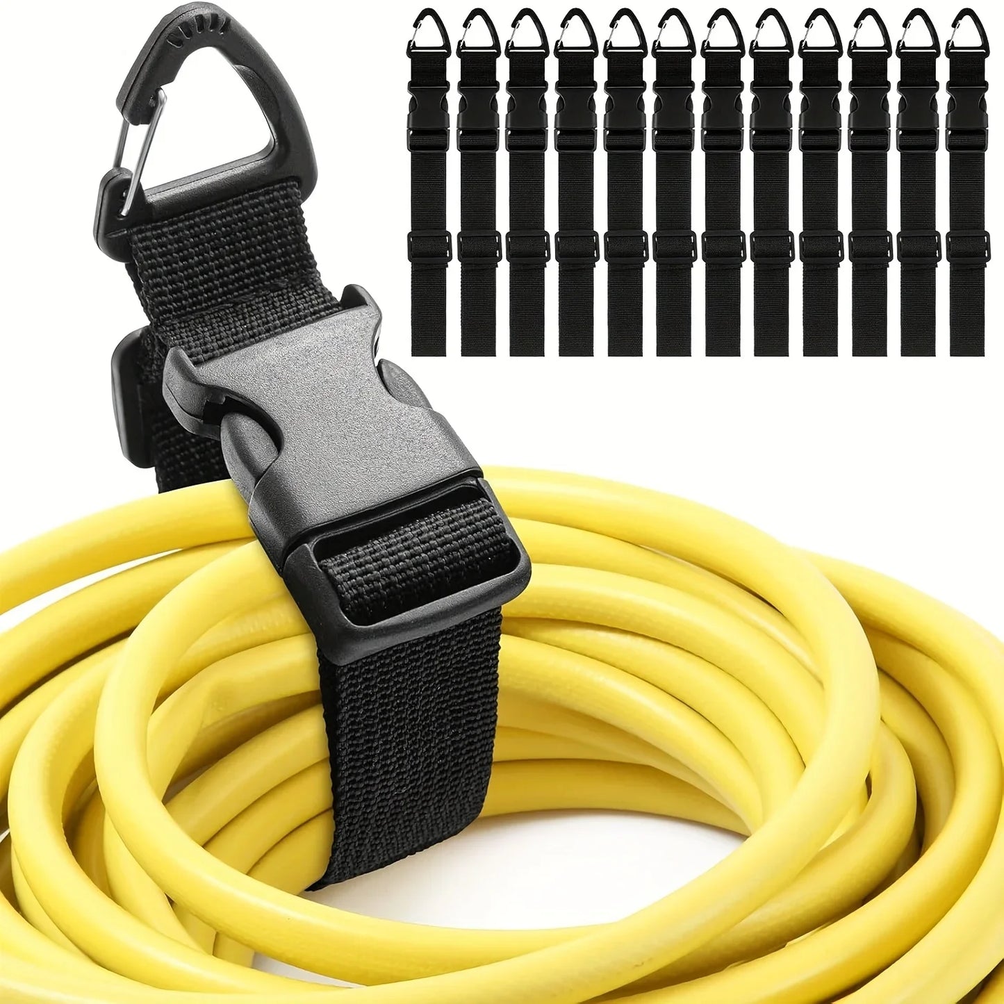 50cm Schwarzer Verstellbarer Kabelorganisator mit 3-Achsen-Schnalle - Robuster Aufbewahrungsgurt für Werkstatt- und Garagenorganisation