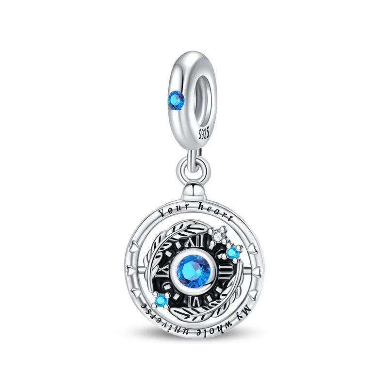 Blaue Serie 925er Sterling Jungfrau Maria Schleife Chamäleon Tanzschuhe Flugzeug Ticket Charm passend für DIY Armband Halskette süße Geschenke
