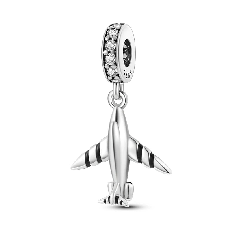 Charms aus 925er-Sterlingsilber, Flugzeug, Reisepass, Elefant, Perlenanhänger, passend für Original-Armbänder, für Frauen, Geburtstag, Modeschmuck, Geschenk