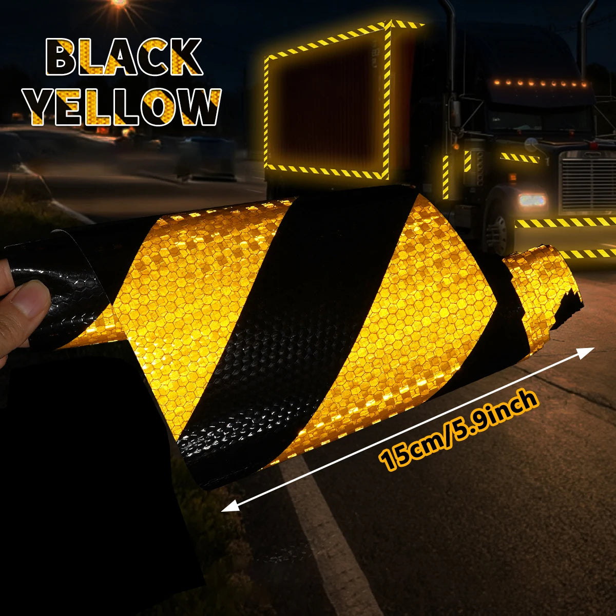 15 cm breites diagonales PVC-Reflektorband, selbstklebendes, wasserdichtes Sicherheitswarnband, Identifikationsband für LKW, Motorrad, Fahrrad, Auto