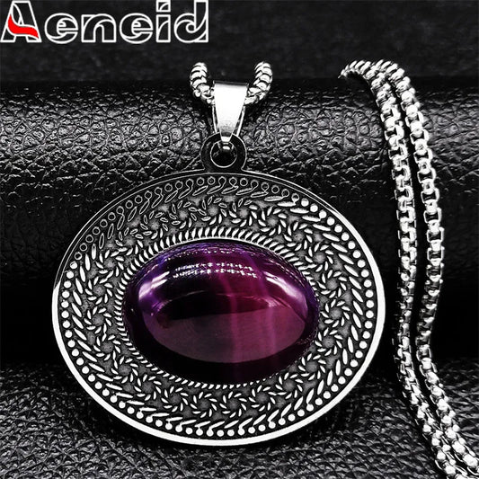 Edelstahl Böhmen Naturstein Vintage Halsketten Frauen Silber Farbe Oval Kette Halskette Schmuck Reiki Healing Geschenk N8150