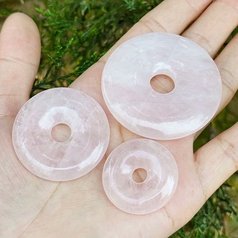 30 mm 40 mm 50 mm natürliche Donut-runde Rosenkristall-Quarz-Edelstein-Perlen, 1 Stück, für DIY-Pendant-Schmuckherstellungszubehör