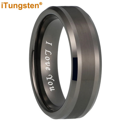 iTungsten 6mm 8mm Wolframkarbid-Fingerring für Herren und Damen, Verlobung, Ehering, Modeschmuck, I Love You, graviert, bequeme Passform