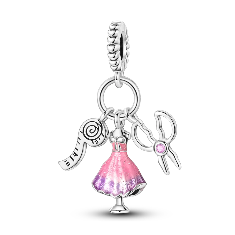 Original 925 Sterling Silber Nähmaschine Schere Charms Perle eingelegt rosa Zirkonium Anhänger passen Armband Schmuck Liebhaber Geschenk