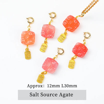 1 Stück Naturstein Salzquelle Achat geschnitzt Cartoon Katze Anhänger niedliche Charms für Schmuckherstellung DIY Armband Halskette Zubehör