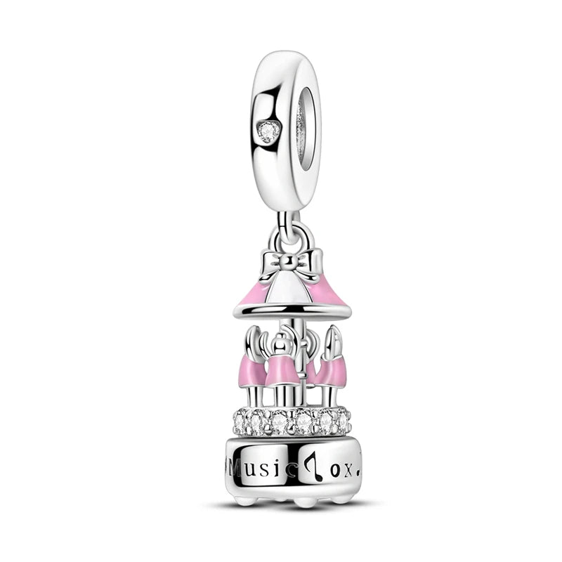 Vergnügungspark-Charm aus 925er-Sterlingsilber, Riesenrad, Achterbahn, Zirkus, Clown, Karussell, passend für DIY-Armbänder, Halsketten, Souvenir