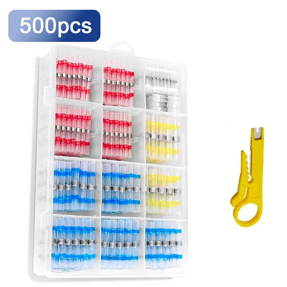 50–500 Stück Lötdichtungs-Drahtverbinder, Schrumpfschlauch, isoliertes Anschlüsse-Set mit 300 W Heißluftpistole, Automotive Marine