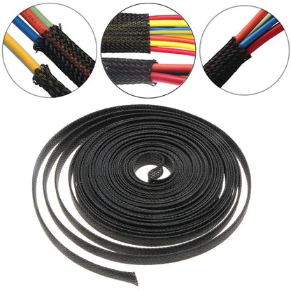 3 m/9,85 Fuß PET erweiterbarer geflochtener Schlauch, flexible Drahtgeflechthülle, schwarz, für TV-Audio-PC-Kabel, schützt vor Kauen von Haustieren