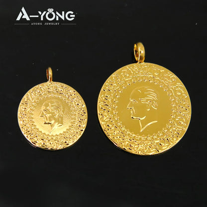 10 Stück vergoldete Münzen Anhänger 21 Karat Gold Farbe Türkische Lira Anpassen Halskette Armband Teile Dubai Islamischer Vintage-Schmuck