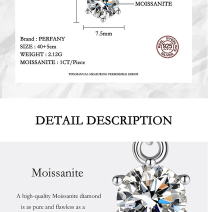 PERFANY 0,5-5CT Moissanit Halskette für Frauen S925 Reines Silber Klassische Sechs Klaue Runde Diamant Anhänger Minimalistischen Hochzeit schmuck