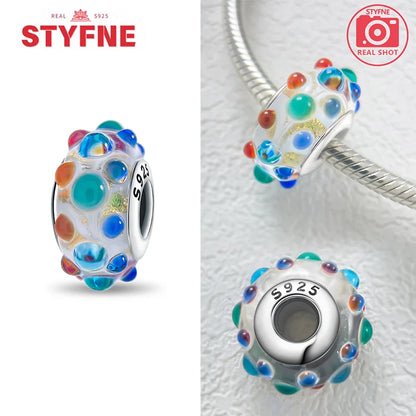 Echtes Sterlingsilber 925, Blumen-Charms, Glas, neue Original-Perle, bunt, Murano, passend für Original-Armbänder, DIY für Frauen, Schmuck, Geschenke
