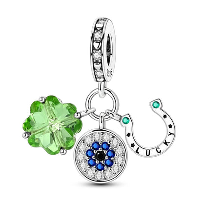 Glücksbringer aus 925er-Sterlingsilber mit vierblättrigem Kleeblatt, Hufeisenkrabbe, Marienkäfer-Zahlen-Charm, passend für DIY-Armbänder, Halsketten, Gesundheit, Glücksgeschenke