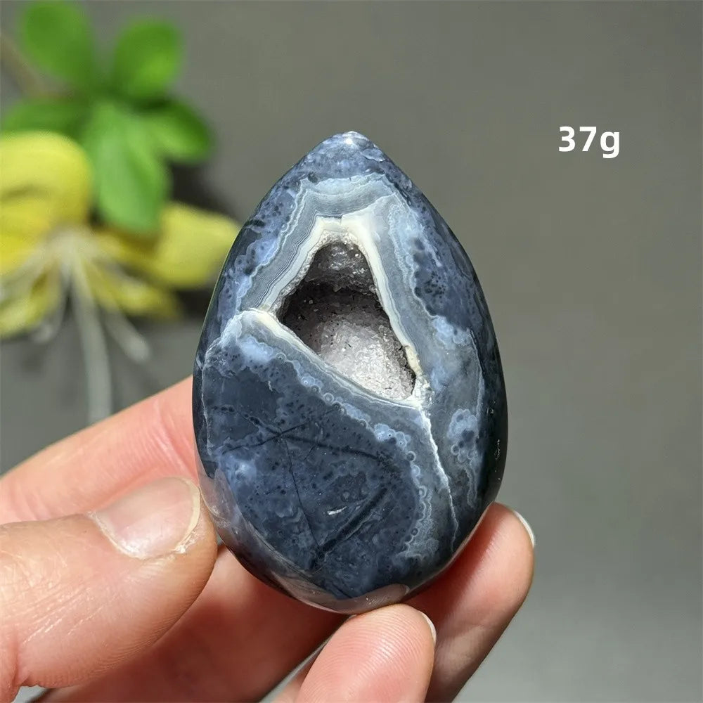Natürlicher schwarzer Achat, Kristallloch, eiförmiger Kristall, Heilung, spirituelle Meditation, Mineralquarz, Aura, Energie, Heimdekoration