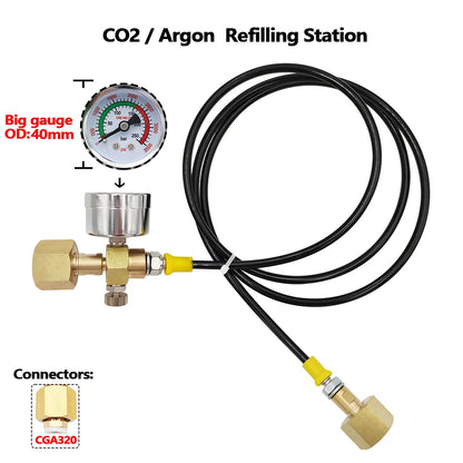 Nachfüllstation-Ladeadapter übertragen Stickstoff-Argon-CO2 von 40L-Flasche auf kleine Schweißtanks G5/8, W21.8-14, CGA320