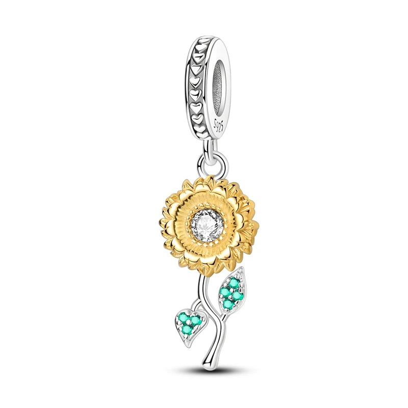 Charms-Perlen der Blumenserie, Original-Anhänger aus 925er-Sterlingsilber, Lotus-Tulpe, Rose, Nelke, passend für Armbänder, Damenschmuck, DIY-Geschenk