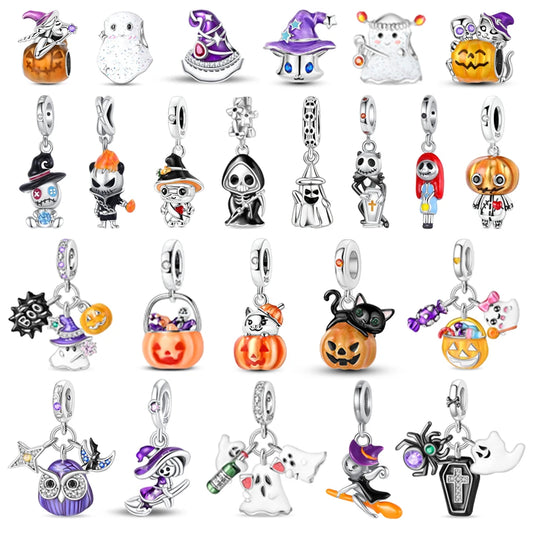 Heißer Verkauf 925er Sterlingsilber Kürbiskopfperlen & fliegende Hexe baumelnder Charm passend für Armband Halloween Anhänger Zubehör Geschenke