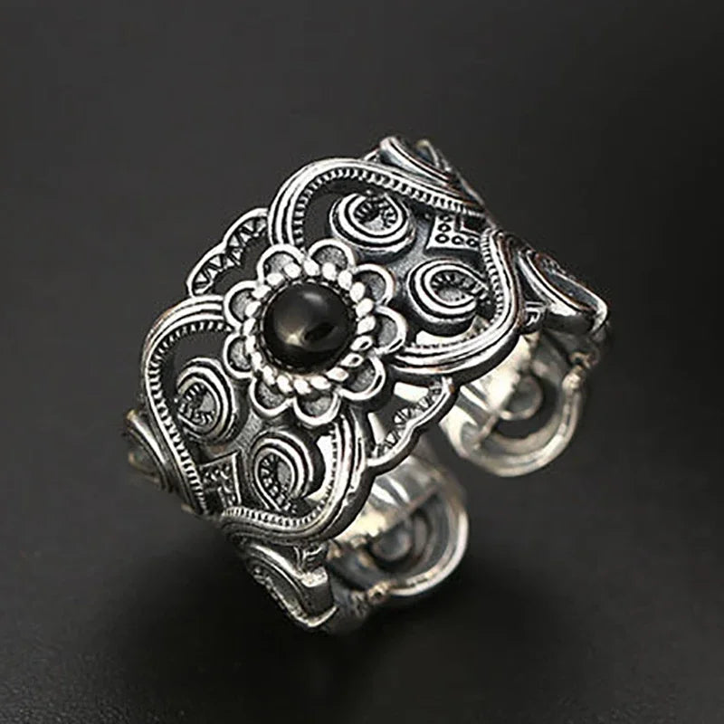 Retro Poseidon Kompass Ring versilbert Hexagramm Öffnung verstellbarer Ring Männer und Frauen Hip-Hop Trend Schmuck Geschenk