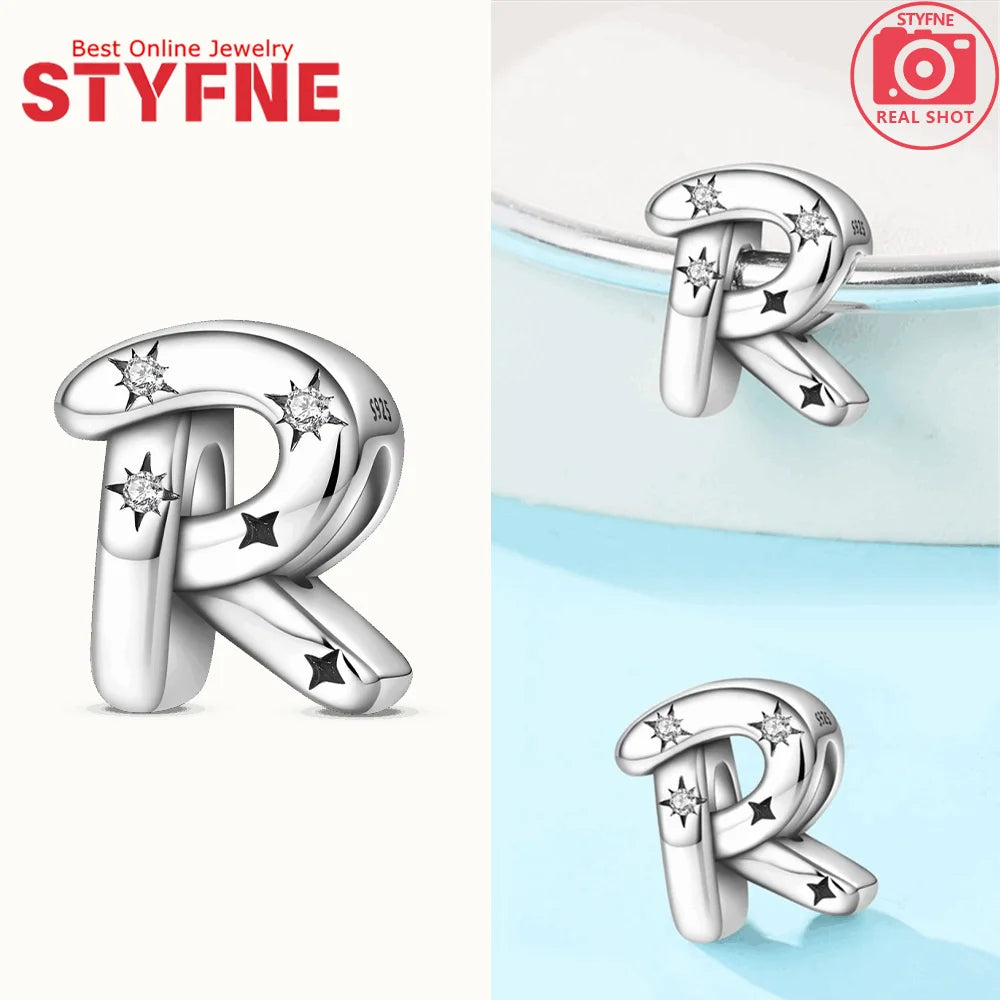 Charms aus 925er Silber, Buchstaben-Serie, Sternenlicht-Buchstaben, glänzende Zirkon-Perlen, passend für Armbänder, Zubehör, Schmuckherstellung, edler Schmuck, Geschenk