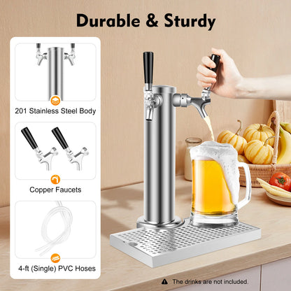 Doppeltappiger Edelstahl-Bierzapfturm für Bars/Restaurants, Kupferkonstruktion, Auslaufsichere Doppel-Getränkespender