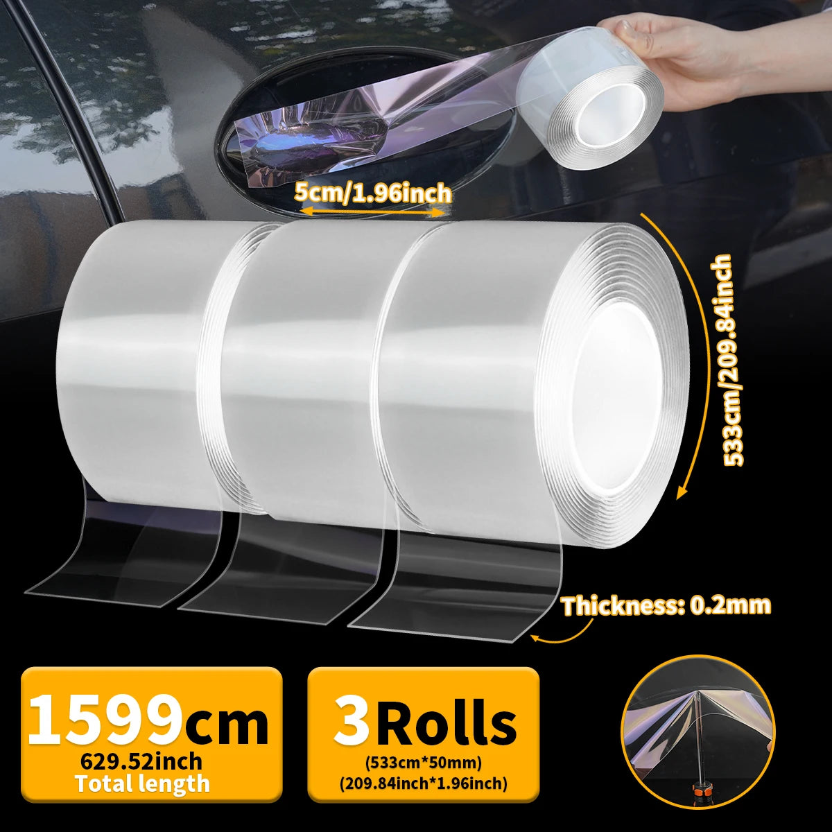 3 Rollen Universelle Autokollisionsschutzstreifen Kratzfestes Nano-Klebeband Türkantenschutz Kratzschutz Anti-Kollisions-Autoaufkleber