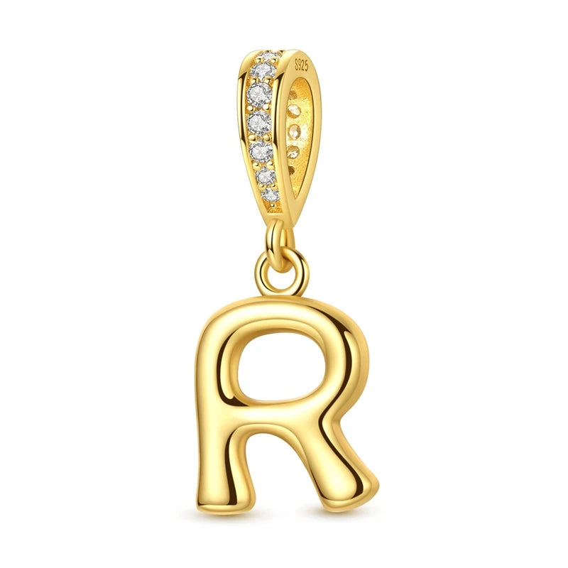 Golden Series Funkelnder Elefanten-Anhänger aus 925er-Sterlingsilber und 26 englische Alphabet-Anhänger, passend für Armbänder, exquisites Geschenk