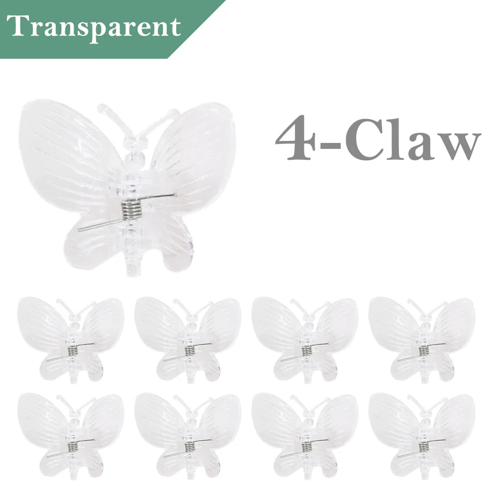 100 stücke Kunststoff-Pflanzen clips im Schmetterlings stil mit 4-Klauen-Orchideenblüten unterstützen Klammern, die den gebundenen Bündel zweig des Weinreben stiel verschlusses erklimmen