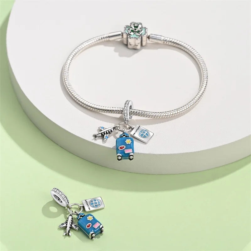 Blue Series Charm-Anhänger aus 925er-Sterlingsilber, Dackel-Feder, Meer, Kokosnussbaum, Stern, Hexe, passend für DIY-Armbänder, Halsketten, Partygeschenke