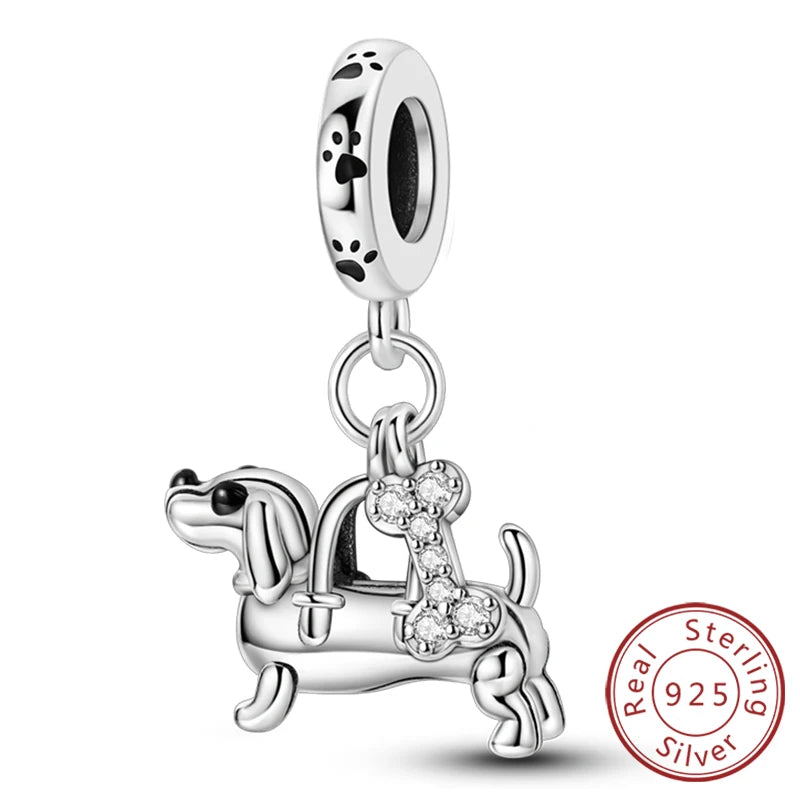 Neue Original Charms Perlen Anhänger 925 Sterling Silber Teddy Pudel Hund Katze Universal Schnalle Charms Fit Armband DIY Schmuck Geschenk