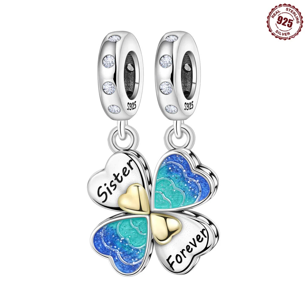 Glücksbringer aus 925er-Sterlingsilber mit vierblättrigem Kleeblatt, Hufeisenkrabbe, Marienkäfer-Zahlen-Charm, passend für DIY-Armbänder, Halsketten, Gesundheit, Glücksgeschenke