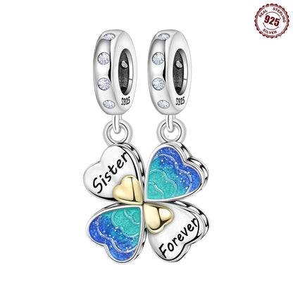 Glücksbringer aus 925er-Sterlingsilber mit vierblättrigem Kleeblatt, Hufeisenkrabbe, Marienkäfer-Zahlen-Charm, passend für DIY-Armbänder, Halsketten, Gesundheit, Glücksgeschenke