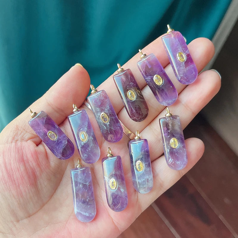 Jade Achat Amethyst Amazonit Wasser Gras Lapis Lazuli Charm Anhänger, 18K echt vergoldet Schmuck für Halskette Handwerk Herstellung S79
