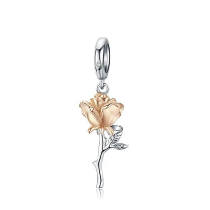 WOSTU Muttertags-Charm aus 925er-Sterlingsilber mit Rosenblüten-Anhänger, Baum des Lebens, Herzperlen, passend für Armbänder, Halsketten, DIY-Geschenk für Mama